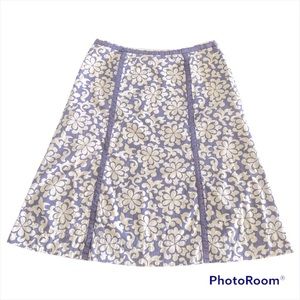 BODEN Floral 100% Cotton A-line Fully Lined Skirt Size 12L Light Purple & White